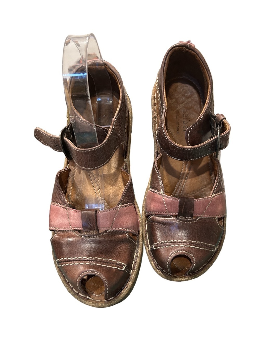 Josef Seibel Brown Leather Sandals with Pink Accent Size 38